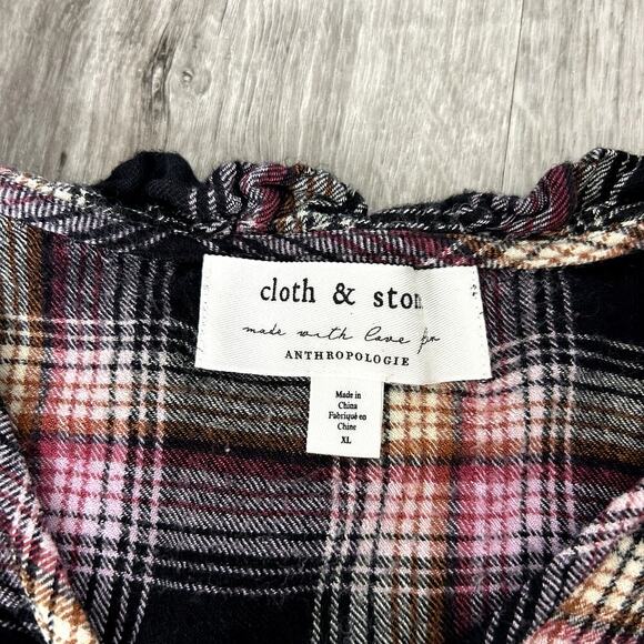 Cloth & Stone by Anthropologie Flannel High Low Plaid Blouse Top Size XL - Picture 5 of 5